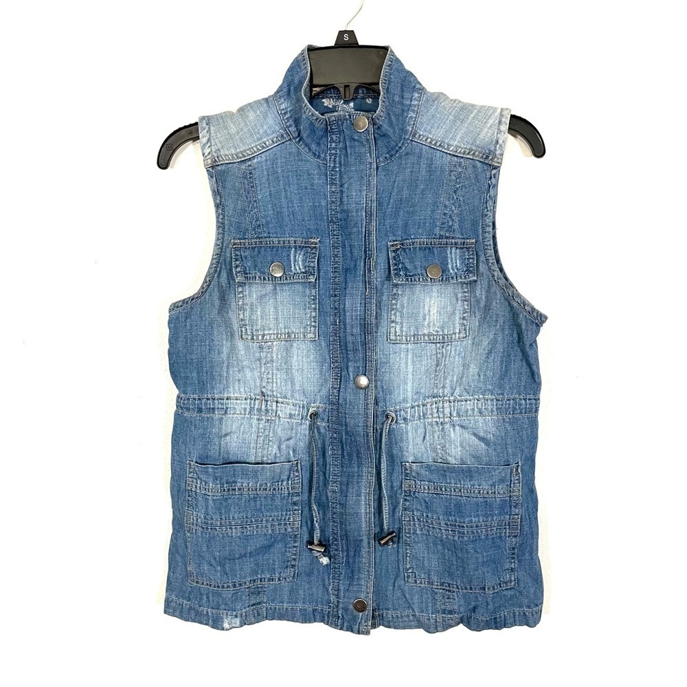 Live A Little Womens Size S Jean Vest Blue Buttons Pocket Distressed Jacket Y2K